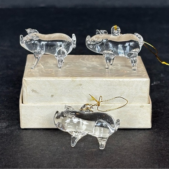 3 Hand-Blown Miniature Glass Pig Ornament/ Clear Figurine .75” X 1.25” - Picture 2 of 7